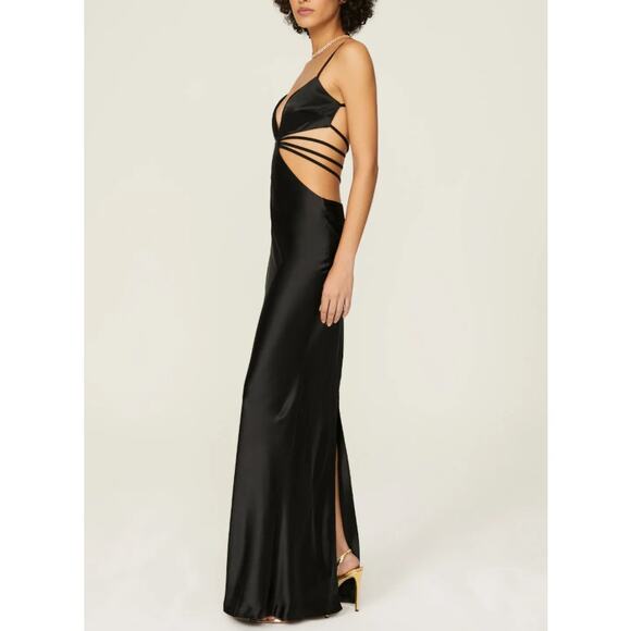 Retrofête Selma Black Satin XL V-Neck Sleeveless Gown - Picture 10 of 10